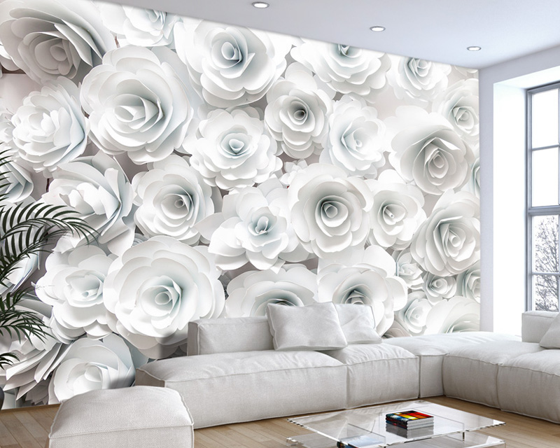 Fototapeta 3D ściana z białych kwiatów