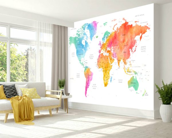 Fototapeta mapa akwarela kolorowa do pokoju dziecięcego
