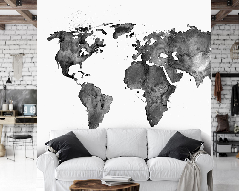Fototapeta mapa świata akwarela czarna do biura, sypialni czy pokoju dziecięcego