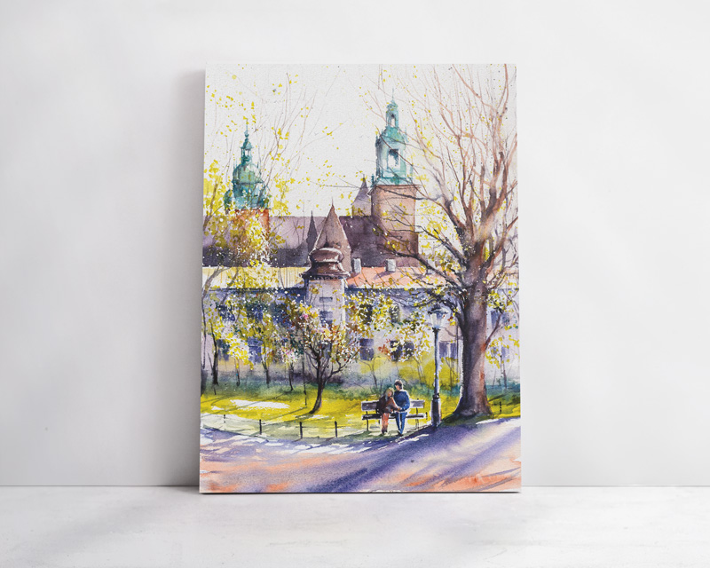 Obraz krakowskie Planty na płótnie Canvas z zamkiem Wawelskim w tle.